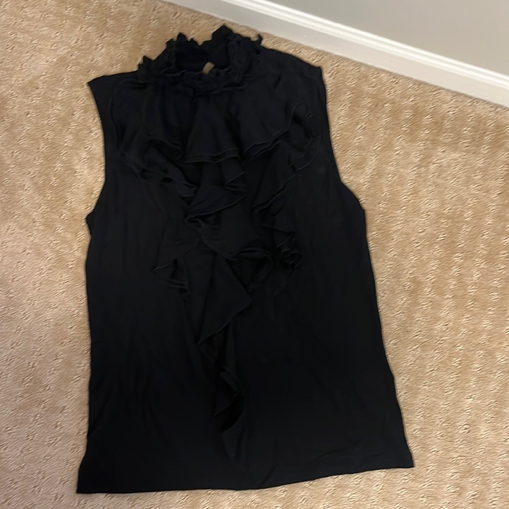 Ralph Lauren black sleeveless ruffle shirt with collar